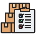 Icono de cajas y una planilla de chequeo.