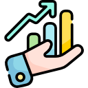 Icono de una mano y gráficas de negocio.