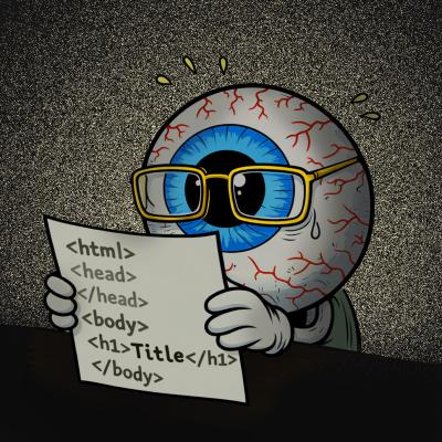 Ilustración de un ojo esforzandose por leer una hoja de código.